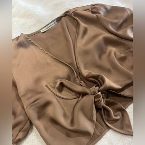Brown Satin Tie-Front Top Abercrombie & Fitch, XS